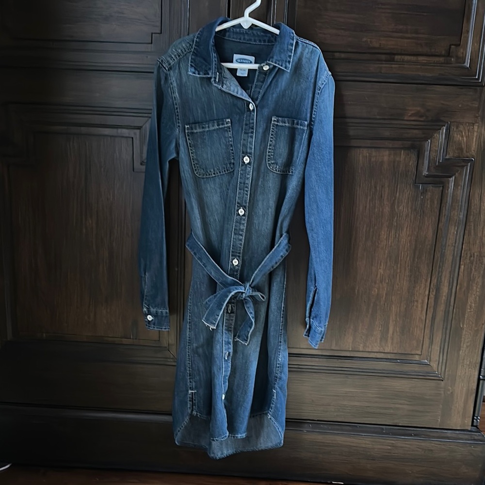 Old Navy Blue Buttoned Long Sleeve Shirt Dress